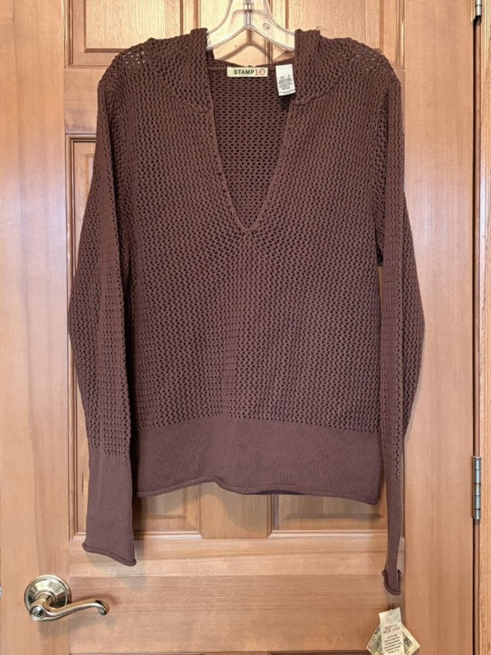 STAMP 10 Brown Open Weave Hooded Sweater Large NWT